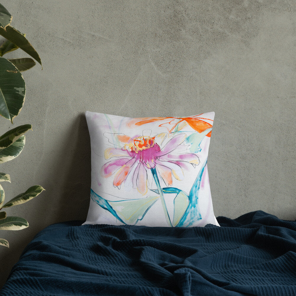 Fuchsia Zinnia Premium Pillow