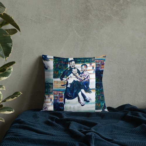 Woman with Children Collage Pattern Premium Pillow