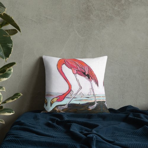 Pink Flamingo Pattern Premium Pillow