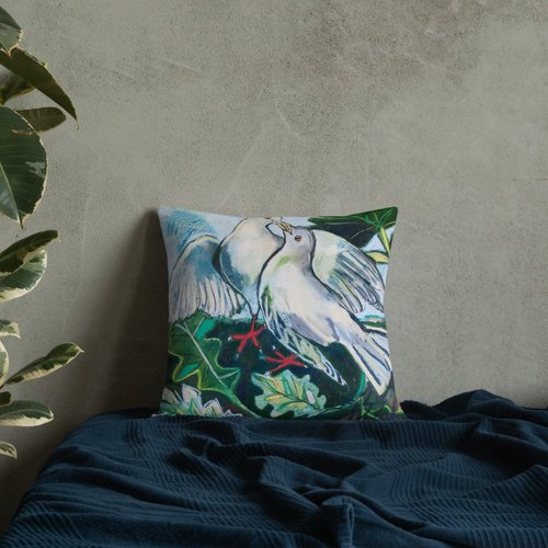 Doves in Abstract Landscape Premium Pillow