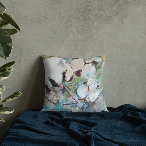 Square Vintage Cotton Collage III Premium Pillow