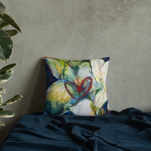 Abstract Magnolia with Red Heart ♥️ Center Premium Pillow