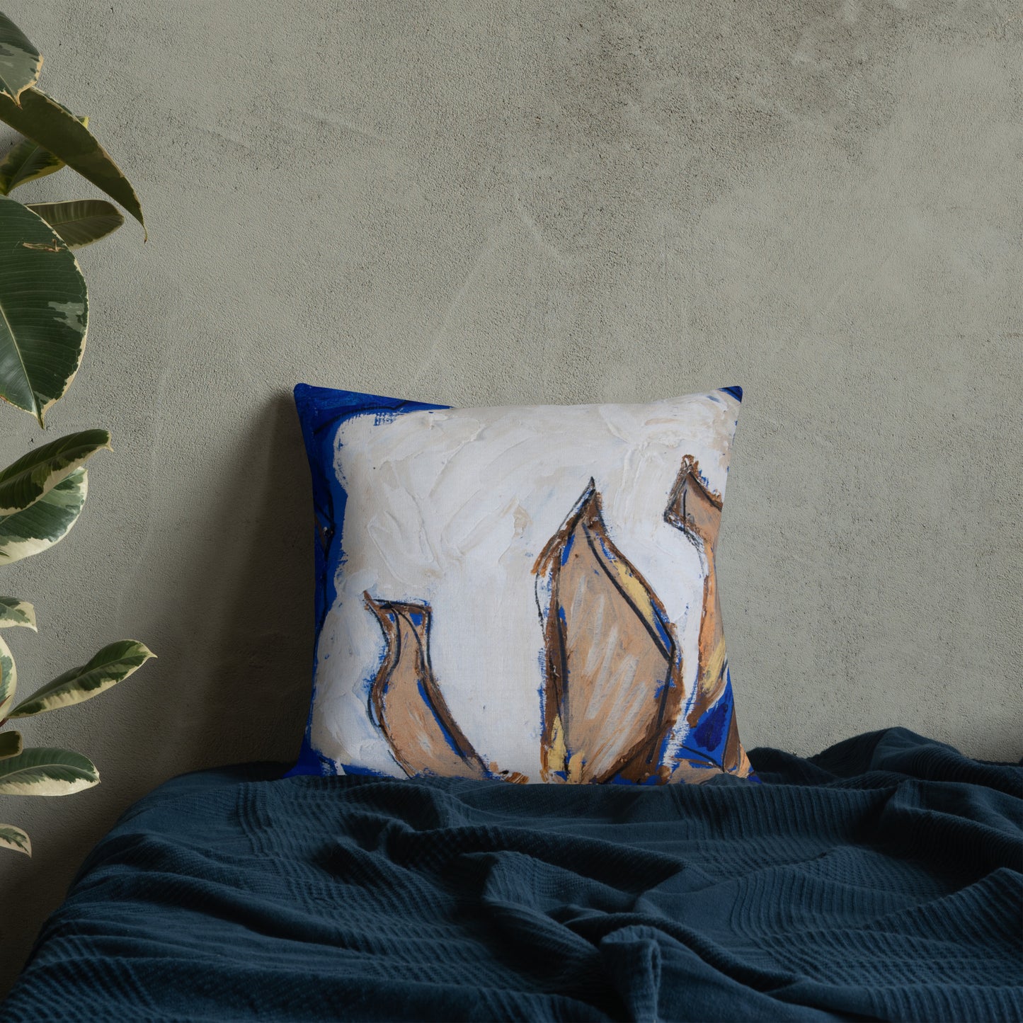 Cobalt Blue Cotton Boll Premium Pillow