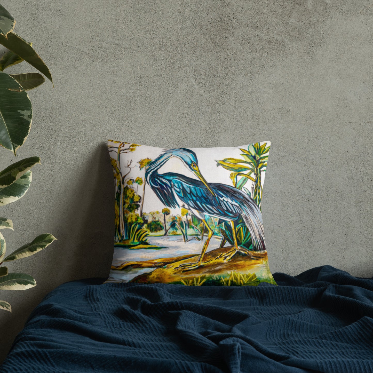 Blue Heron (Dark) Premium Pillow