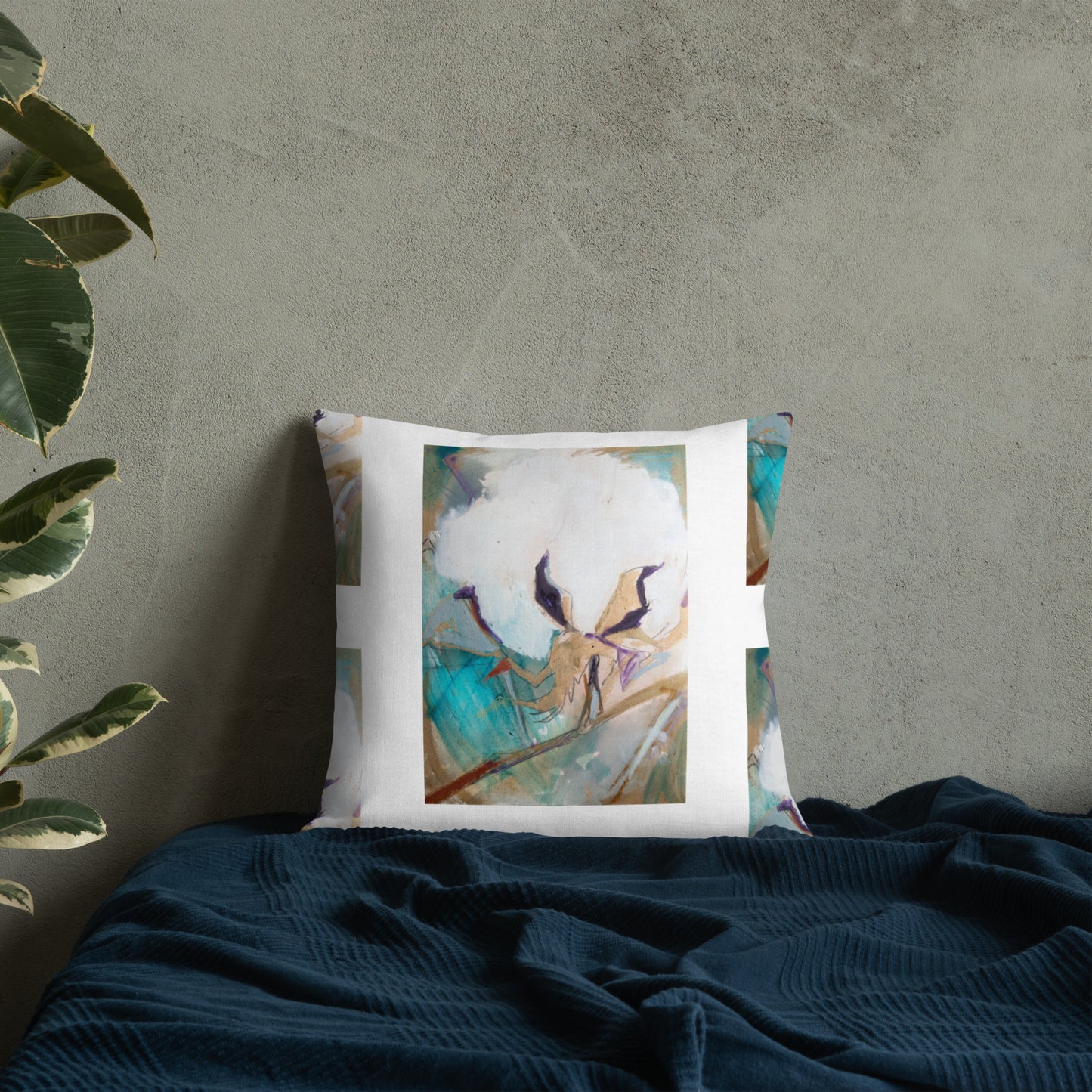 Cotton with Teal Splash III Premium Pillow