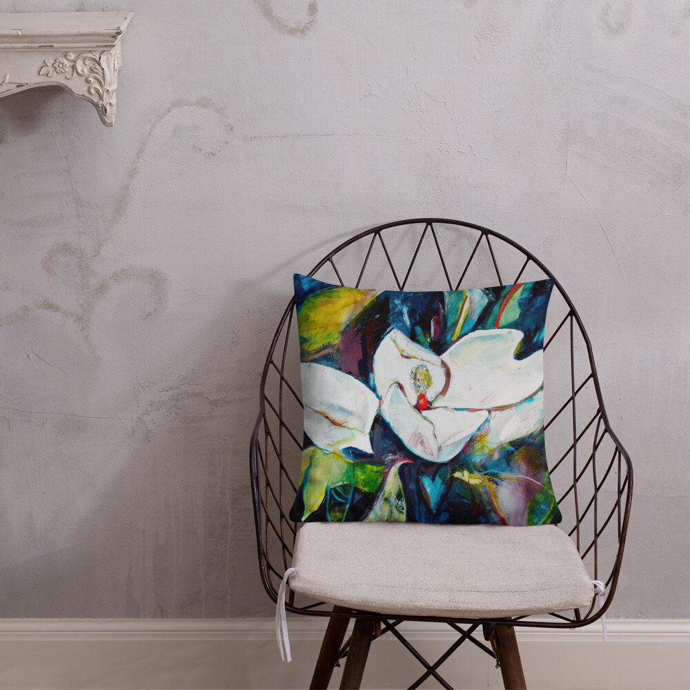 Magnolia with Painted Bunting Premium Pillow