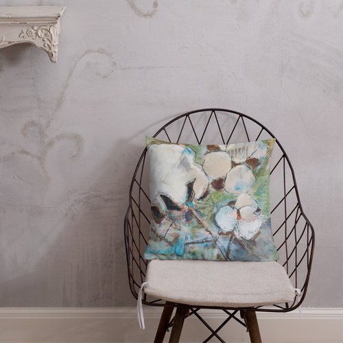 Square Vintage Cotton Collage III Premium Pillow