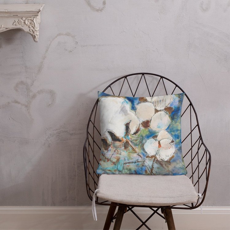 Vintage Cotton Collage with Denim Blue II Premium Pillow