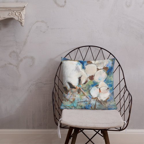 Vintage Cotton Collage with Denim Blue I Premium Pillow