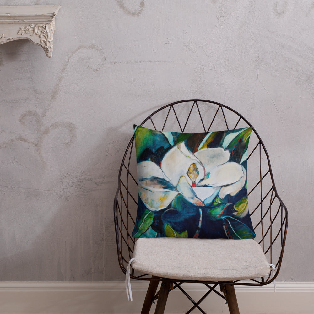 Teal Collage Magnolia Premium Pillow