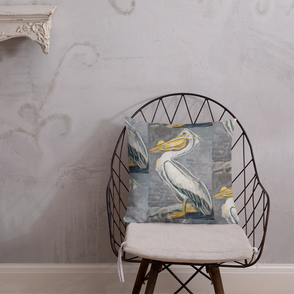 White Pelican with Silver Premium Pillow