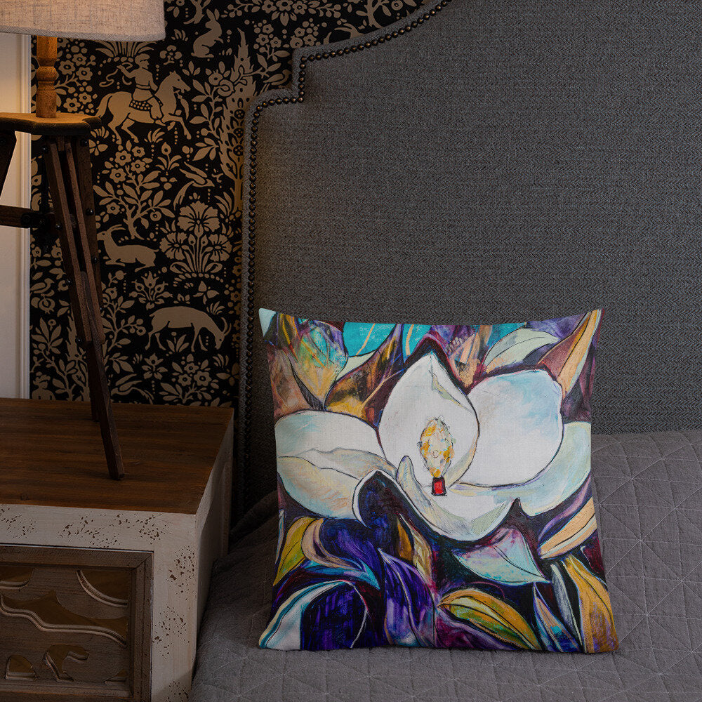 Purple and Gold Magnolia Premium Pillow
