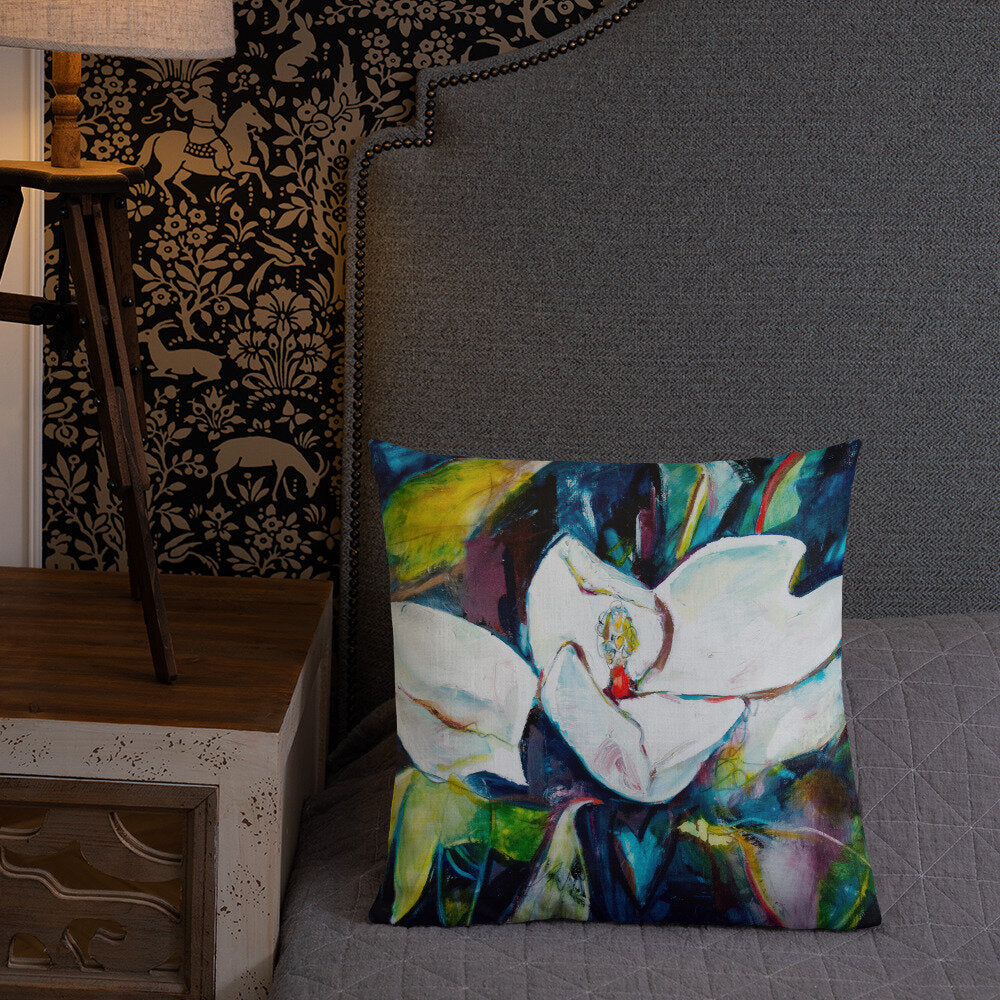 Magnolia with Painted Bunting Premium Pillow