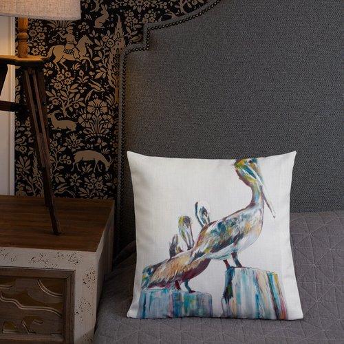 Bold Pelicans in the Fog Premium Pillow