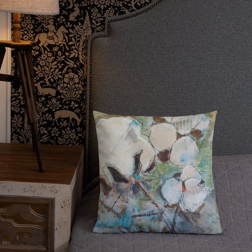 Square Vintage Cotton Collage III Premium Pillow