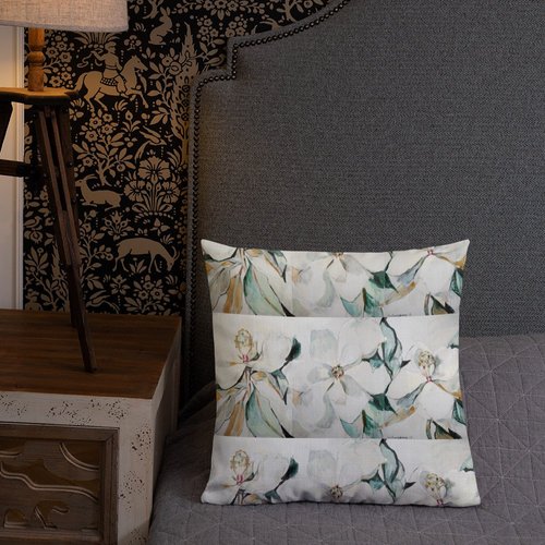 Magnolia Triptych Composite Pattern Premium Pillow