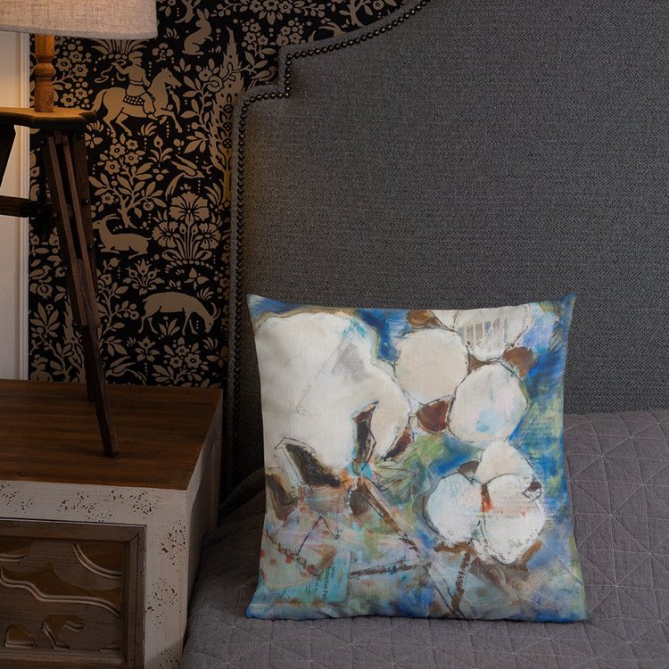 Vintage Cotton Collage with Denim Blue II Premium Pillow