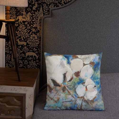Vintage Cotton Collage with Denim Blue I Premium Pillow