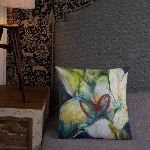 Abstract Magnolia with Red Heart ♥️ Center Premium Pillow