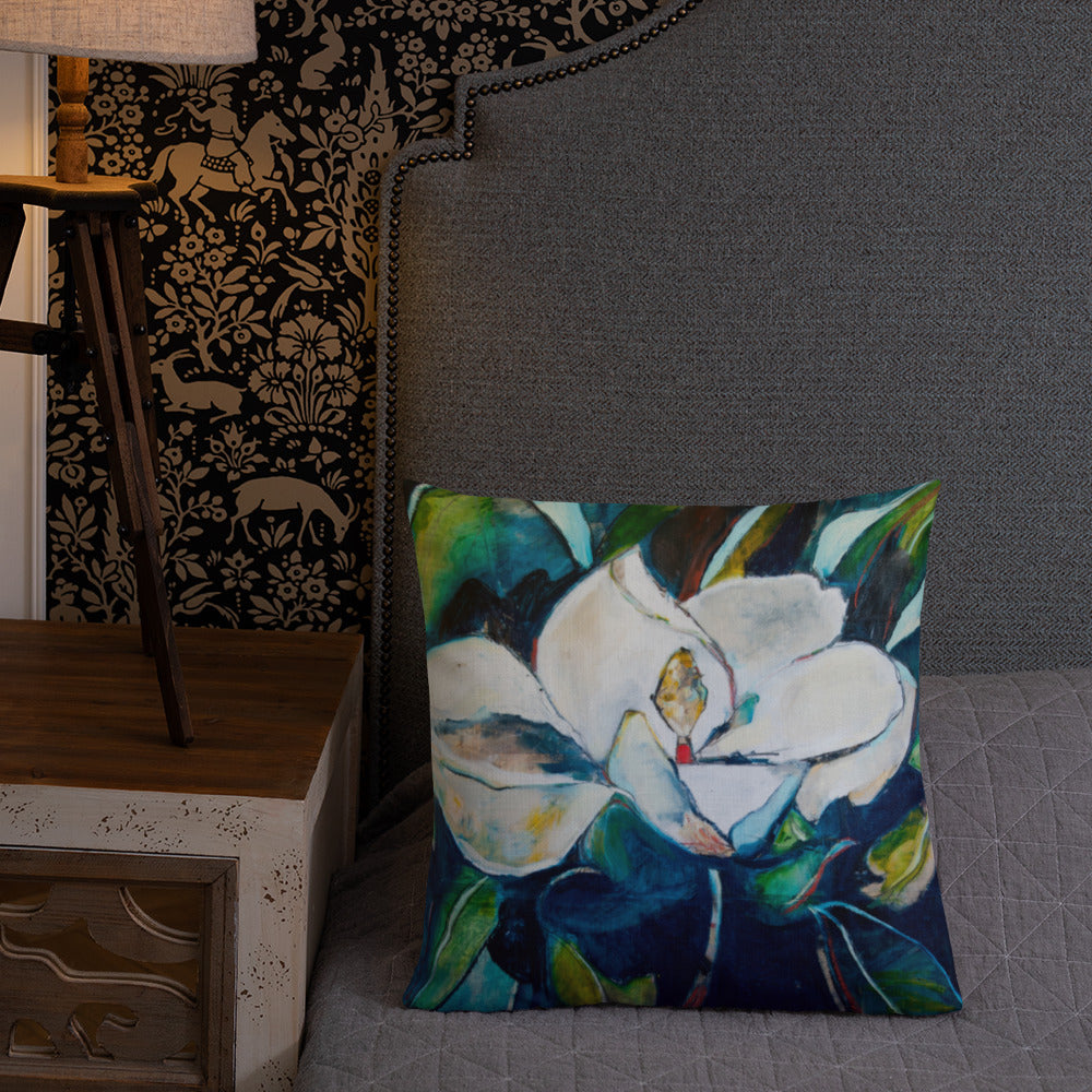 Teal Collage Magnolia Premium Pillow