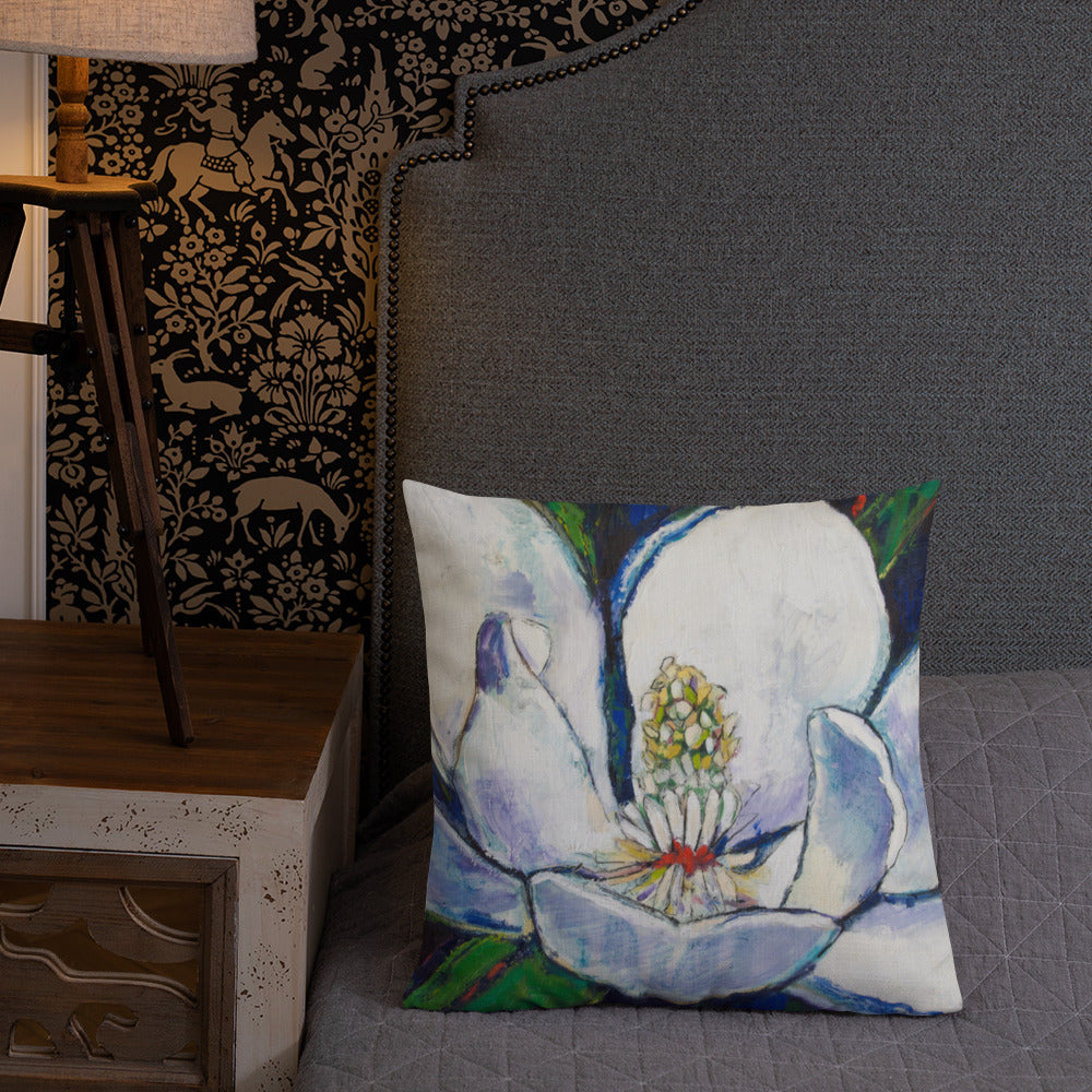 Bold Magnolia with Red Center Premium Pillow