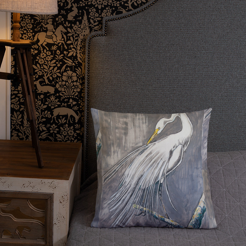 White Egret Out on a Limb Premium Pillow