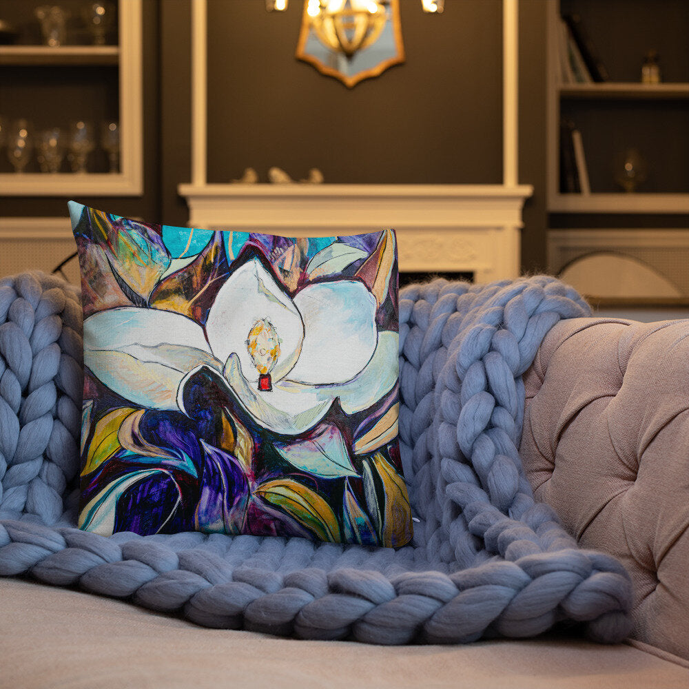 Purple and Gold Magnolia Premium Pillow