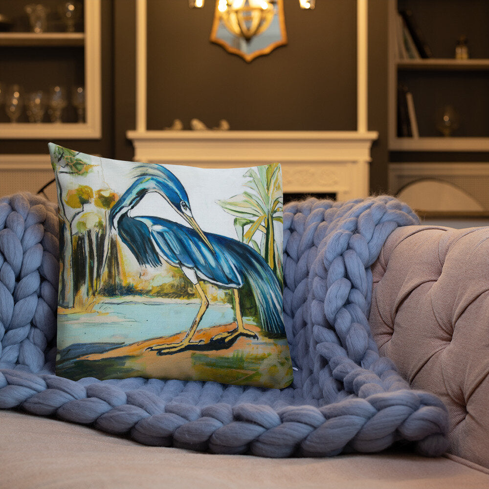 Modern Blue Heron Premium Pillow