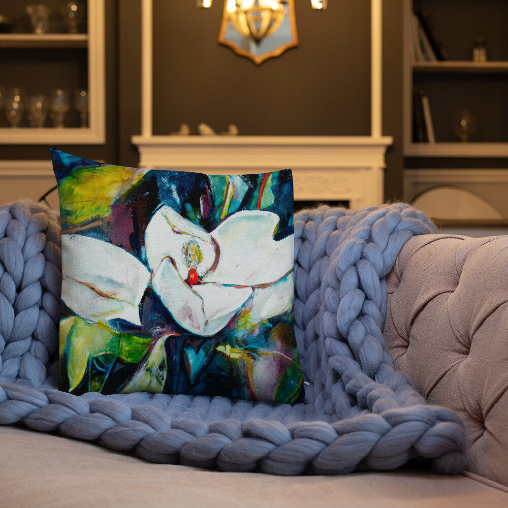 Magnolia with Painted Bunting Premium Pillow