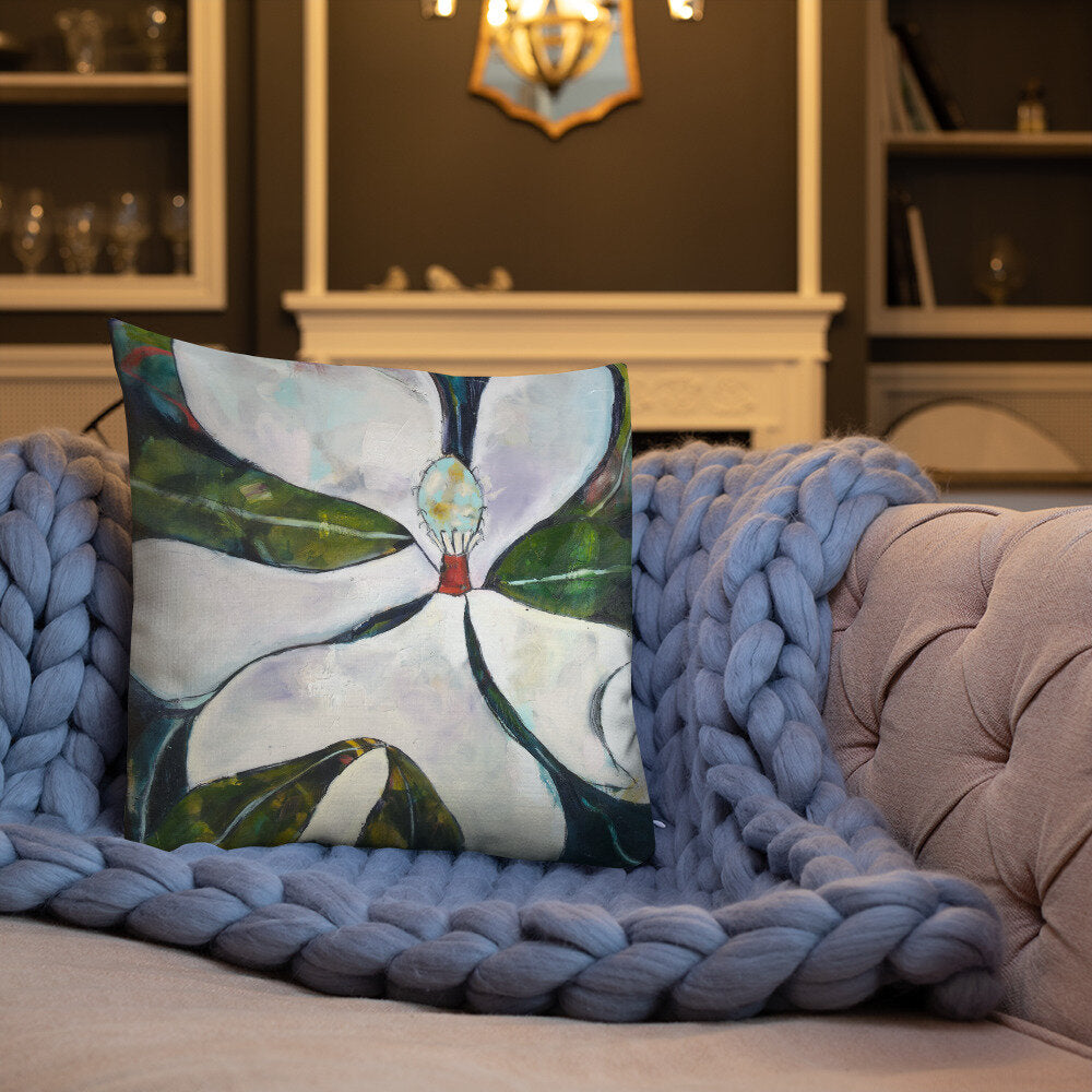 Sap Green Magnolia Premium Pillow