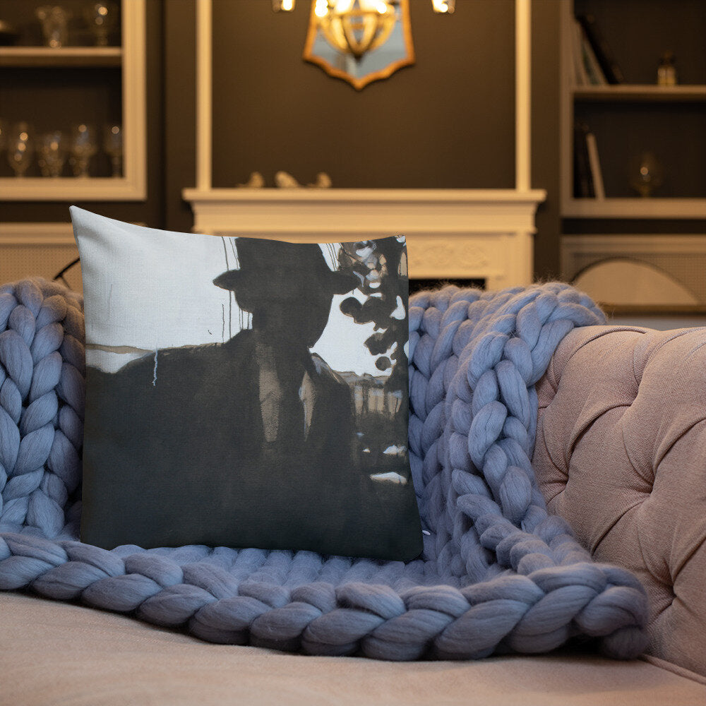 Man in Hat Silhouette Premium Pillow