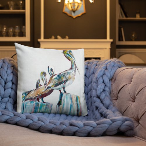 Bold Pelicans in the Fog Premium Pillow