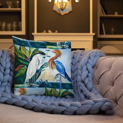 Herons Face-to-Face II Pattern Premium Pillow