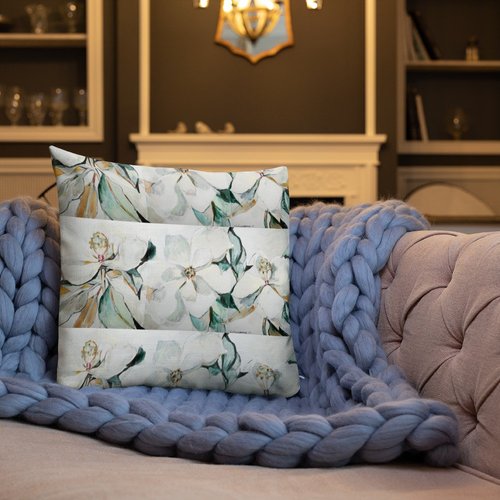 Magnolia Triptych Composite Pattern Premium Pillow