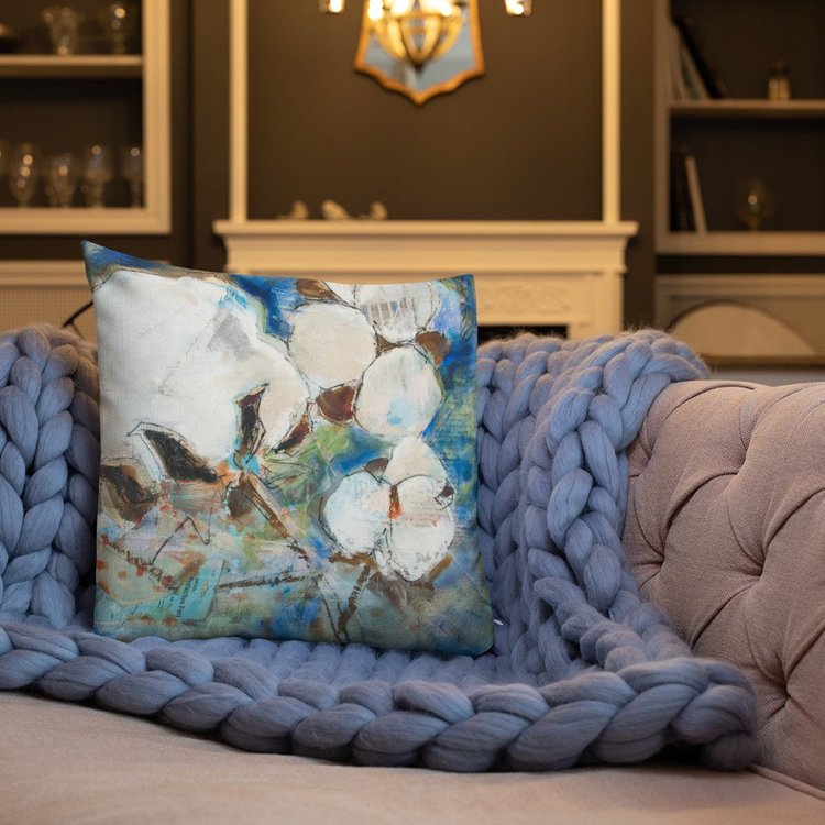 Vintage Cotton Collage with Denim Blue II Premium Pillow
