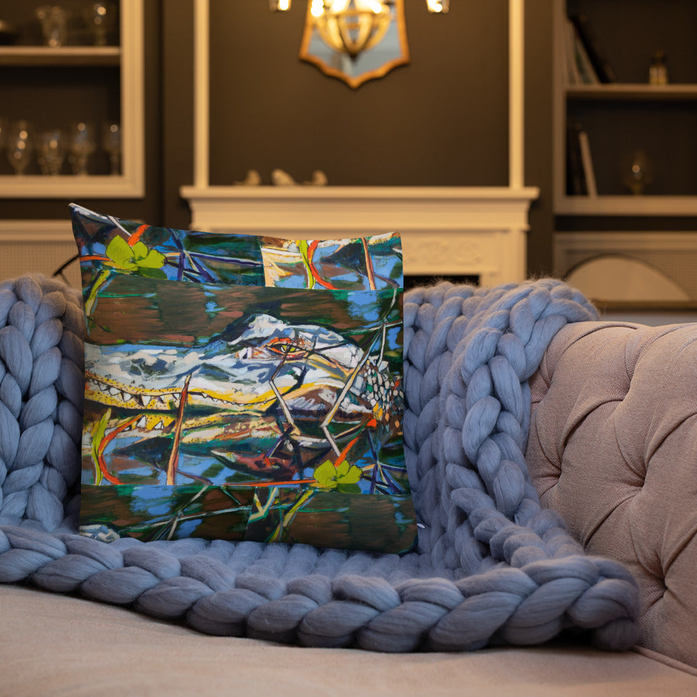 Gator in Bayou Brush Premium Pillow