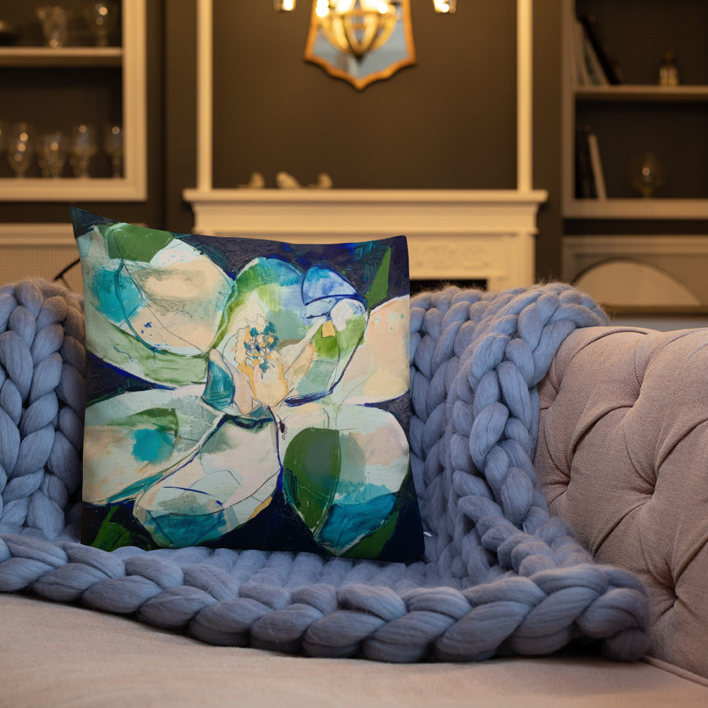 Bold Indigo Magnolia Premium Pillow