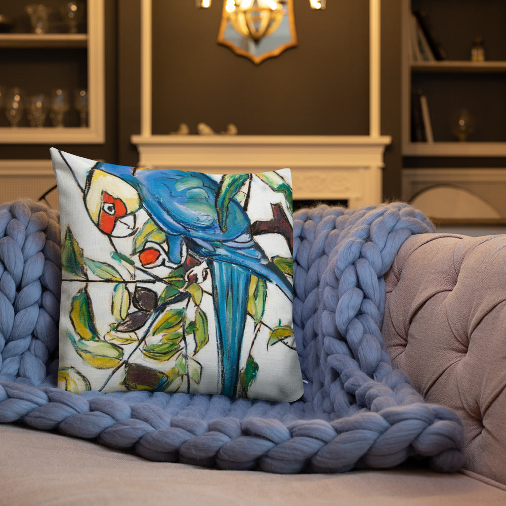 Blue Parakeets Premium Pillow