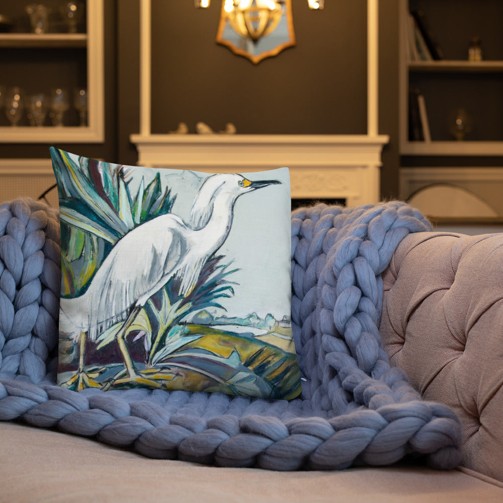 Snowy White Heron Premium Pillow