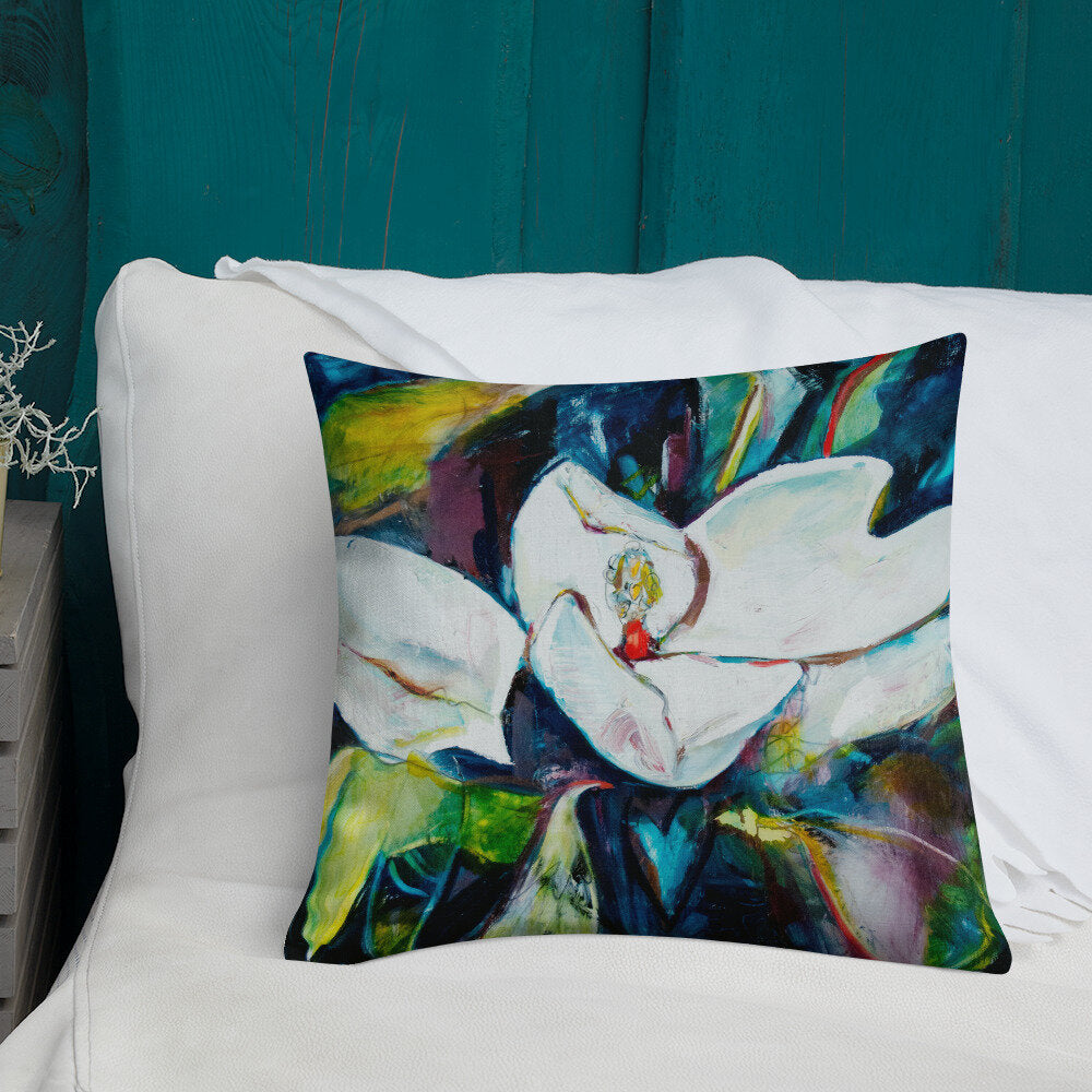 Magnolia with Painted Bunting Premium Pillow