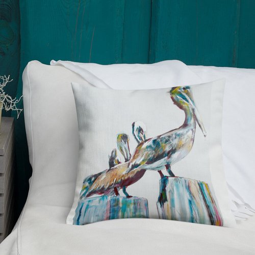 Bold Pelicans in the Fog Premium Pillow