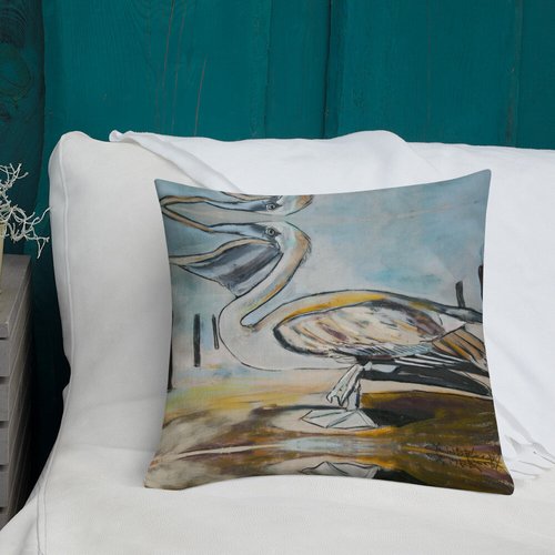 Brown Pelican Pattern Premium Pillow