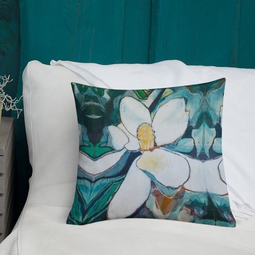 Vertical Magnolia with Teal Grey Premium Pillow