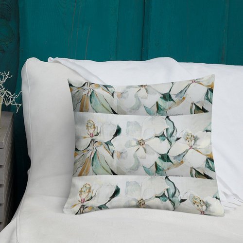 Magnolia Triptych Composite Pattern Premium Pillow