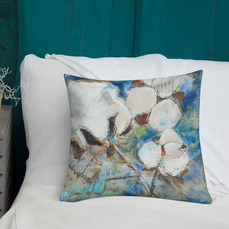 Vintage Cotton Collage with Denim Blue II Premium Pillow