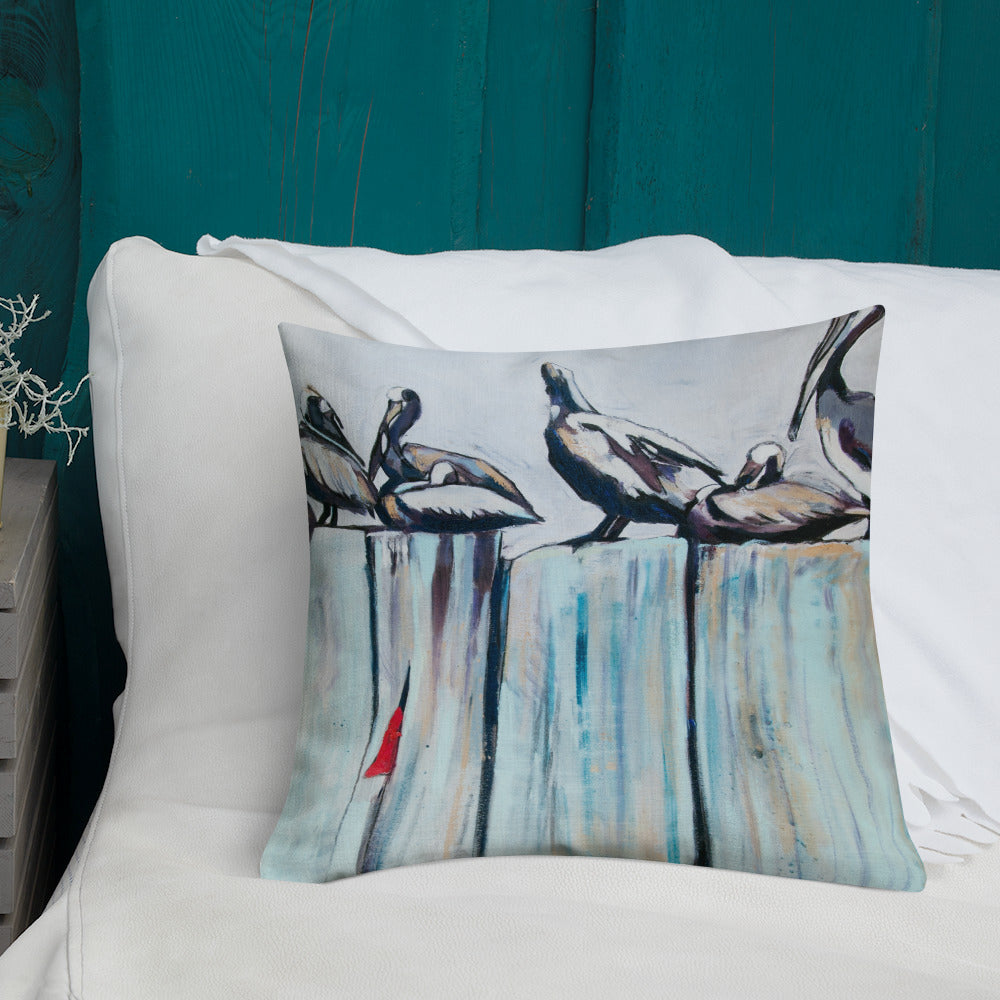 Pelicans on the Pier Premium Pillow