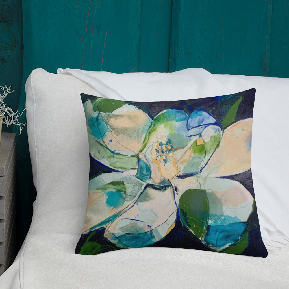 Bold Indigo Magnolia Premium Pillow