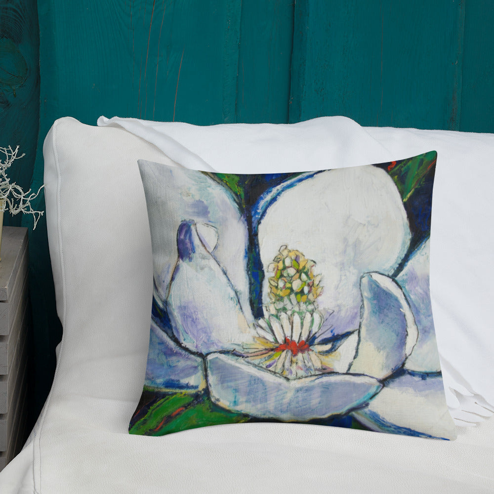 Bold Magnolia with Red Center Premium Pillow