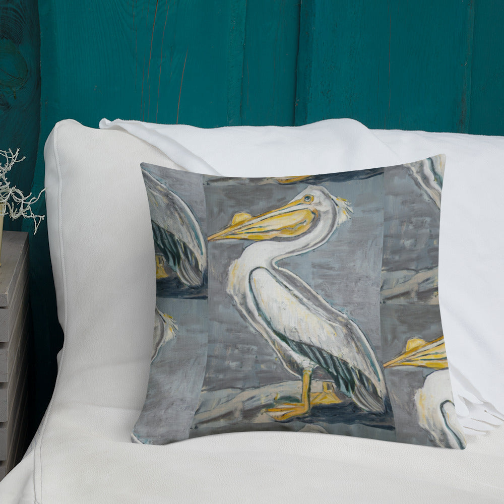 White Pelican with Silver Premium Pillow