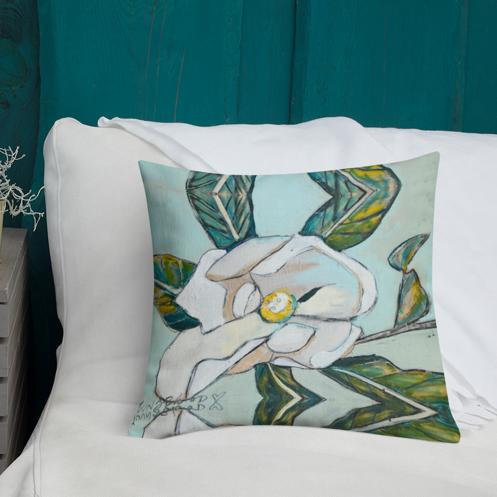 Magnolia with Soft Teal Premium Pillow